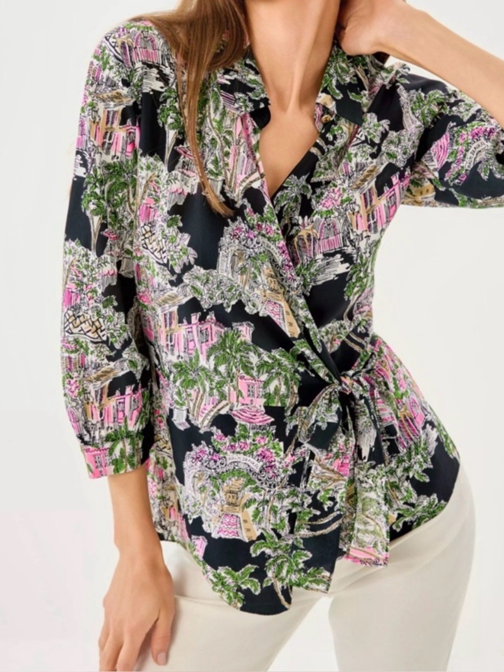 NWT Lilly Pulitzer 16 Casia Wrap Tunic “Onyx Pb Anniversary Toile” sz 16